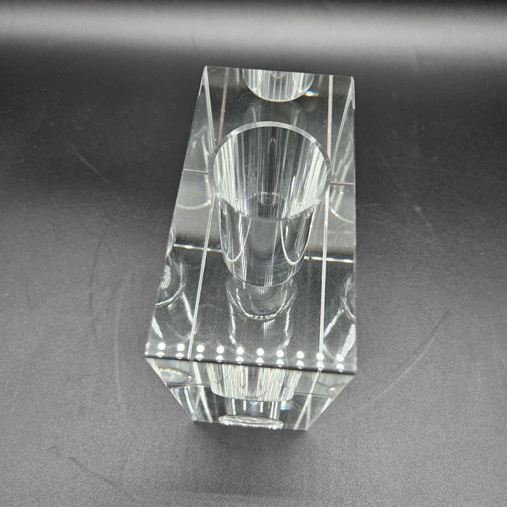 Vintage MCM Clear Crystal Block Bud Vase Heavy Minimalist Propagation Decor
